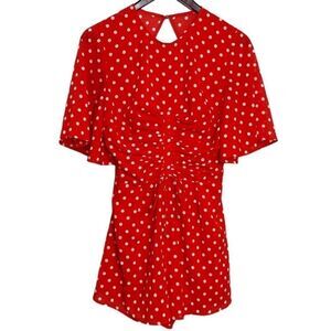 Finders Keepers Short Sleeve Polka Dot Romper Orange Red Medium